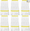 Eccliy 6 Pack Commercial Mop Heads Replacement Heavy Duty 18 oz Loop End Cotton String Wet Mop Refills Washable Absorbent Reusable for Industrial Home Tile Wood Concrete Floor (White,Yellow)