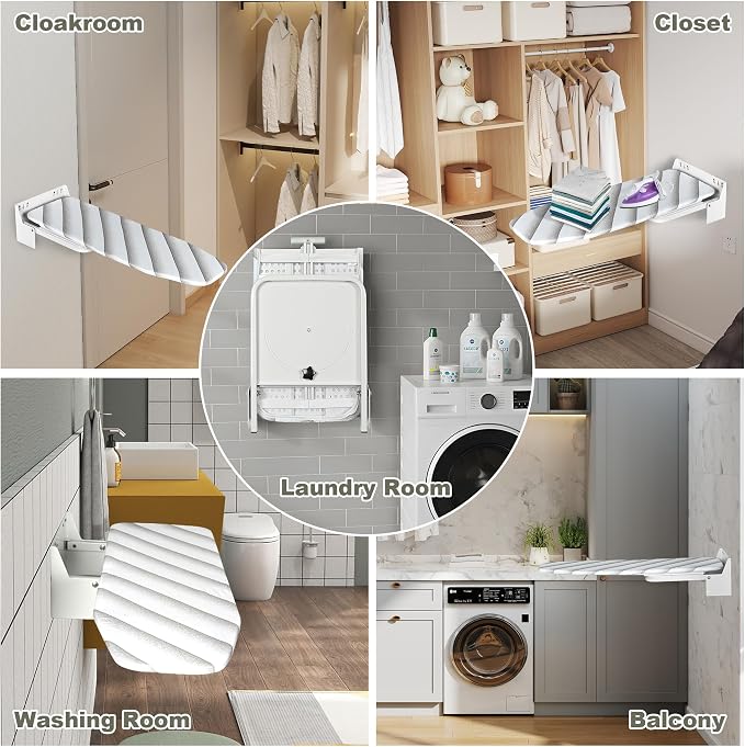 uyoyous Wall Mounted Ironing 37.4x11.8 in Adjustable Foldable Iron Board | Compact Folding Wall Mount Space-Saving 180° Swivel Ironing Boards with Heat Resistant Cover for Home Laundry Room