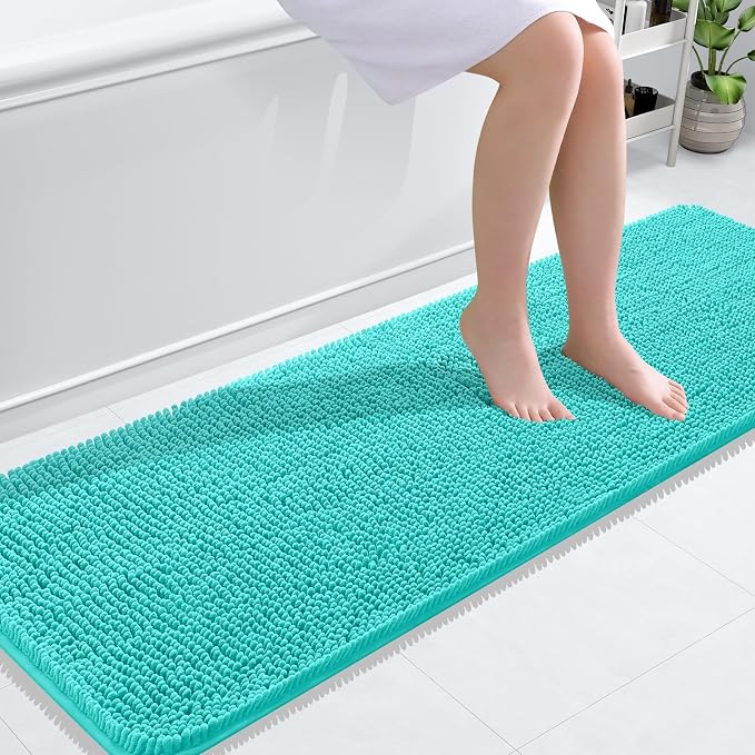 OLANLY Bathroom Runner Rugs 59x20, Extra Soft Absorbent Chenille Bath Rugs, Rubber Backing Quick Dry, Machine Washable Long Bath Mats for Bathroom Floor, Tub and Shower, Home Decor Accessories, Teal