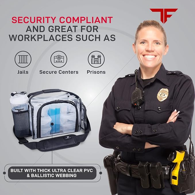 ThinkFit Clear Lunch Bag with 6 Meal Prep Containers and Ice Packs BPA-Free | Includes Shaker Cup, 2 Ice Packs and Pill Organizer; Reusable Clear Lunch Box for Work; Microwave, Freezer, Dishwasher Safe
