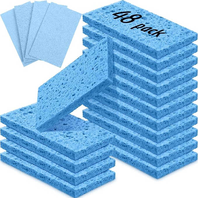 Zhengmy 48 Pieces Sponges Bulk Sponges Kitchen Compressed Sponge Natural Dish Sponge Compressed Wood Pulp Cleaning Without Scratching for Kitchen Bathroom, 3.9 x 2.4 x 0.12 Inch (Blue)