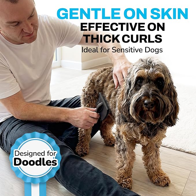 The Doodle Brush, Slicker Brush for Dogs Detangler, Poodle Pin Dematting Dog Hair Brushes, Extra Long Pin Slicker for Goldendoodle, Cockapoo, Cavapoo, Tangle-Free Grooming Shiny Coat Pet Brushes