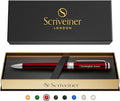 Scriveiner Personalized Deep Crimson Red Ballpoint Pen - Stunning Red Lacquer Luxury Pen with Chrome Finish, Schmidt Ink Refill, Engraved Ball Point Gift Set for Men & Women, Custom Engraving