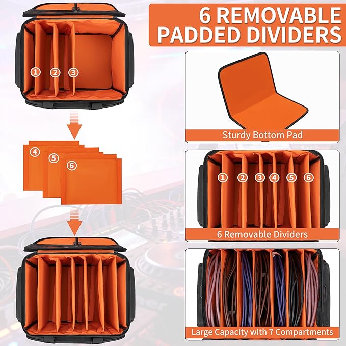 IBVIVIC DJ Cable File Bag with 6 Detachable Dividers High Capacity Gig Cable Bag for Cords,DJ Gear,Sound Instrument and Accessories