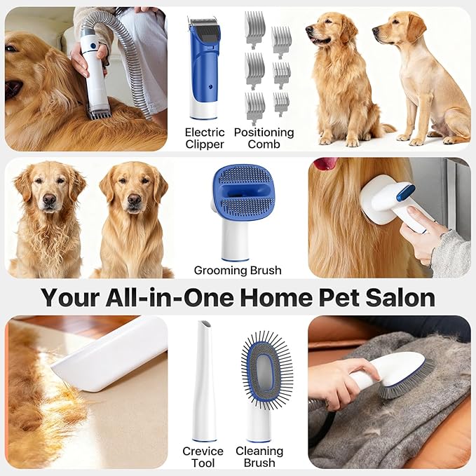 buenkee Dog Grooming Kit with Vacuum, 15000Pa Pet Hair Clipper and Shedding Brush, 2L Capacity, White