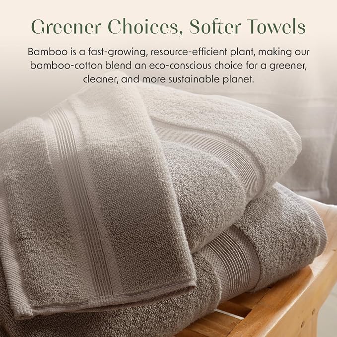 Springtree Home Luxury Bamboo Rayon Plush Bath Towel Set | 4-Pack | Brown | 35% Bamboo Rayon - 65% Zero Twist Cotton | Absorbent Quick-Dry Towels for Bathroom | Ultra Soft | OEKO-TEX Standard 100