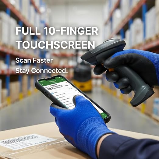 DEX FIT Nitrile Work Gloves FN330, 3D Comfort Fit, Touchscreen Grip Gloves for Warehouse, Construction, Package Handling, Delivery & General Work, Men & Women, Blue, M, 12 Pairs