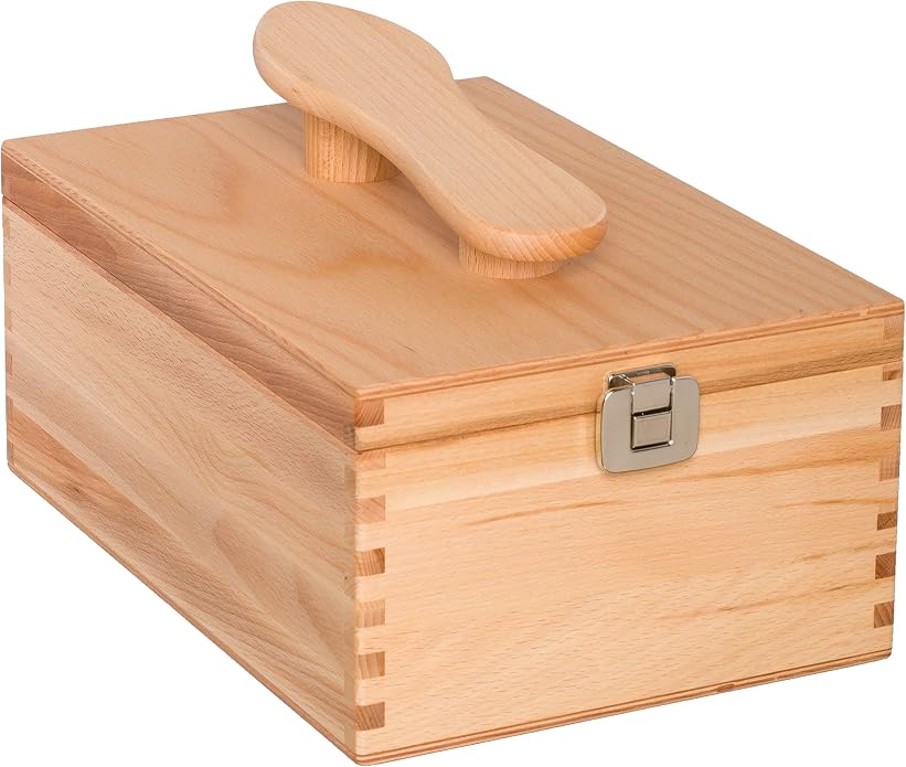 Redecker Oiled Beechwood Shoe Cleaning Box with Folding Lid, 13-1/4 x 9 x 5-3/4-Inches - Wooden Shoe Cleaning Box Storage - Shoe Shine Box Wood - Boot Shine Box - Shoe Shine Box Vintage