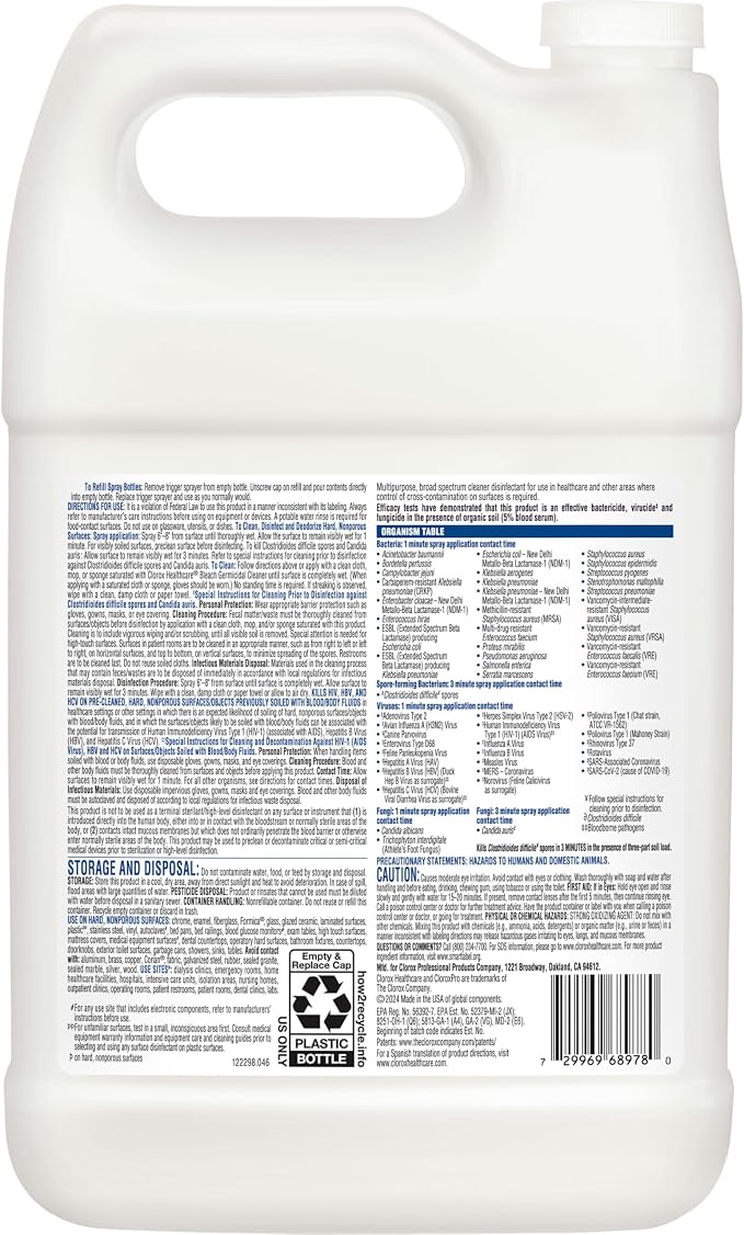 Clorox Healthcare Bleach Germicidal Cleaner Refill, 128 Fluid Ounces (Package May Vary)