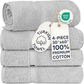 Chakir Turkish Linens 4 Piece Extra Large Bath Towels, 100% Cotton Luxury Turkish Towels for Bathroom, Soft Absorbent Bath Towels, 30 x 60 Inches, Silver Gray