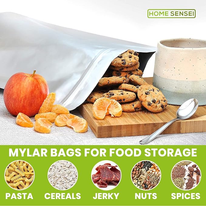60pcs 1 Quart Mylar Bags for Food Storage - ExtraThick 10 Mil - Smell Proof Mylar 1 Quart - Stand-Up Zipper Pouches 7" x 10" - Small Bags for Food Storage - Heat Sealable