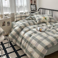 mixinni Green Grid Duvet Cover Set King - Vintage Buffalo Plaid Bedding Set-Green &Yellow&Beige, Soft Cotton Geometric Checkered Bedding Set with 2 Pillowcases for Boys, Girls, Teens