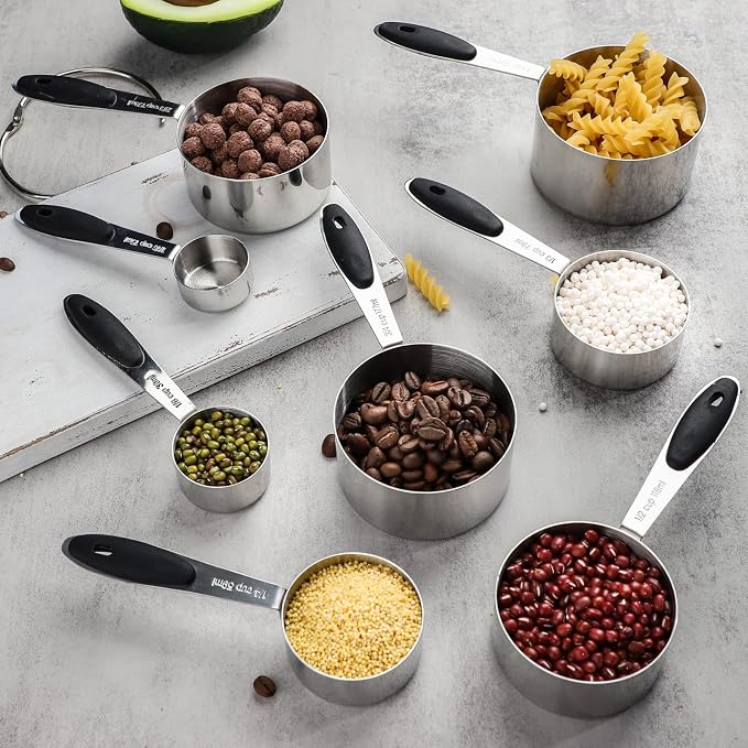 Measuring Cups and Spoons Set Stainless Steel Measuring Cups Double Sided Stackable Magnetic Measuring (Black)