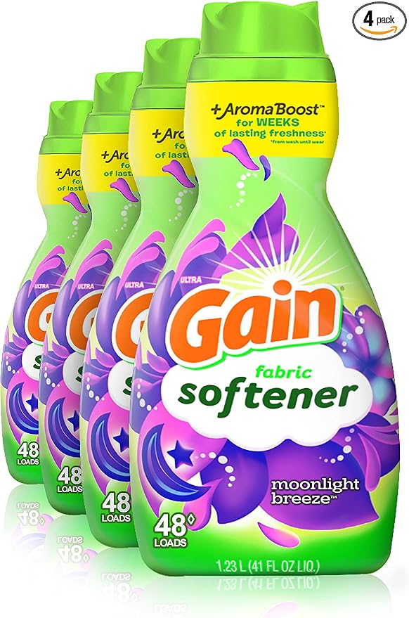 Gain Laundry Fabric Softener Liquid, Moonlight Breeze, Packaging May Vary, Total 192 Loads, 41 Fl Oz, Pack Of 4