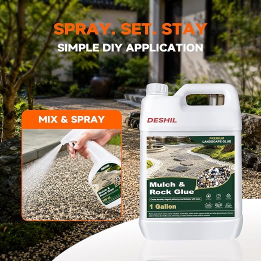 DESHIL Chem Rock Glue for Landscaping with Sprayer - 1 Gallon | Strong Rock Glue for Sand, Pea Gravel & Pebbles, Landscape Glue Binder for Walkway, Patios, Garden and Paths
