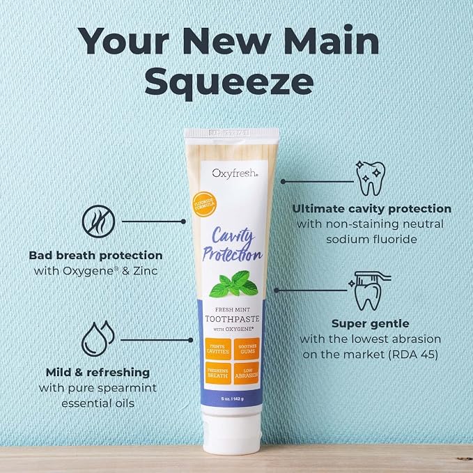 Oxyfresh Premium Cavity Protection – Fresh Mint Fluoride Toothpaste | Unique Non-Staining Fluoride Helps Keep Teeth White – Helps Fight Cavities, Plaque & Tartar – Strengthen Sensitive Enamel