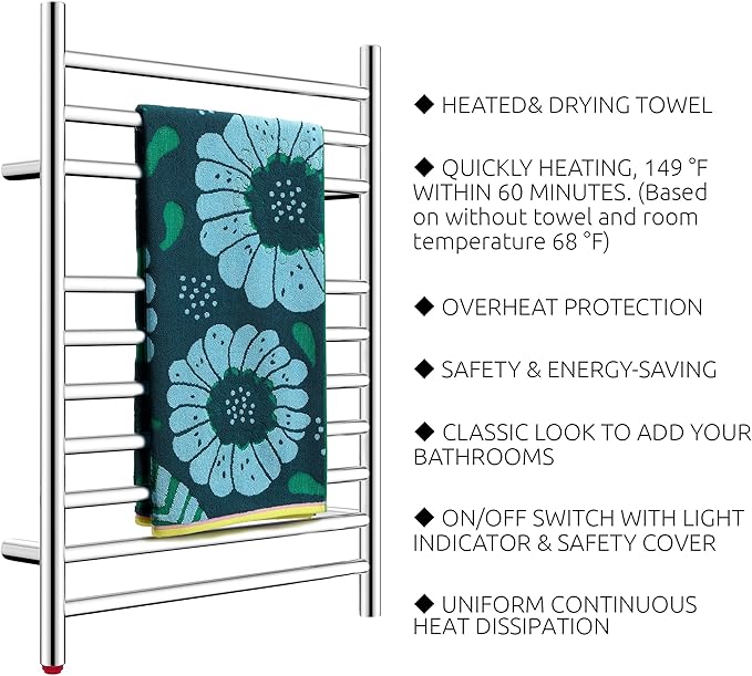 HEATGENE Towel Warmer, Compact Electric Towel Warmer for Small Bathroom, Wall-Mounted Electric Towel Racks, Plug-in/Hardwired Electric Towel Rails - Mirror Polish