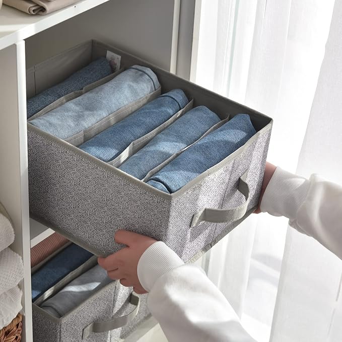 GRANNY SAYS Pants Jeans Organizer for Closet, Wardrobe Clothes Organizer, Clothes Drawer Organizers, Clothing Storage for Tshirts, Pants, Sweaters, Gray, 4-Pack