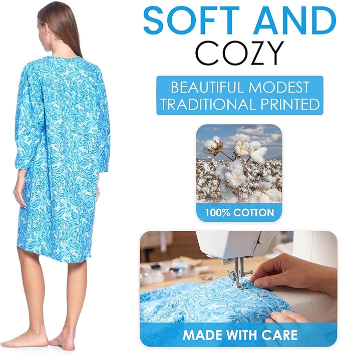 Casual Nights Women's Floral Snap Front Flannel Duster Long Sleeve Lounger Dress