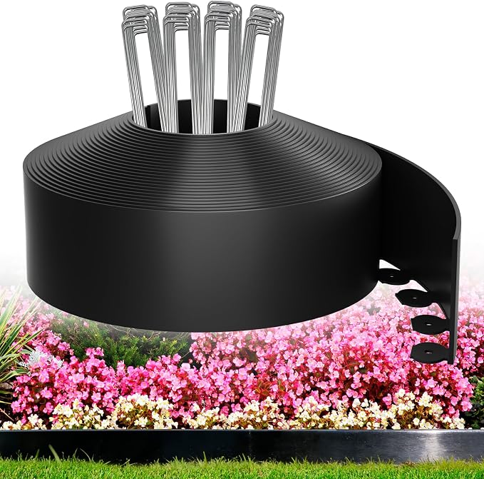 3in Tall 80ft Landscape Edging Kit with 120pcs Metal Spikes, Reinforced Rib Design,Dig-Free Flexible Plastic Edge Border for Landscape, Lawn,Garden,Flower Beds,Yard,Paver,Playground, Fence,Pathway