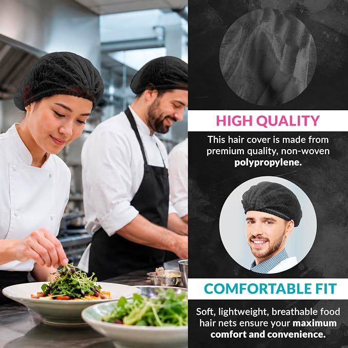 ABC PACK & SUPPLY Disposable Bouffant Caps, Black 21 Inch Hair Nets for Food Service Workers, Non Woven Polypropylene Hair Covers, Pack of 100