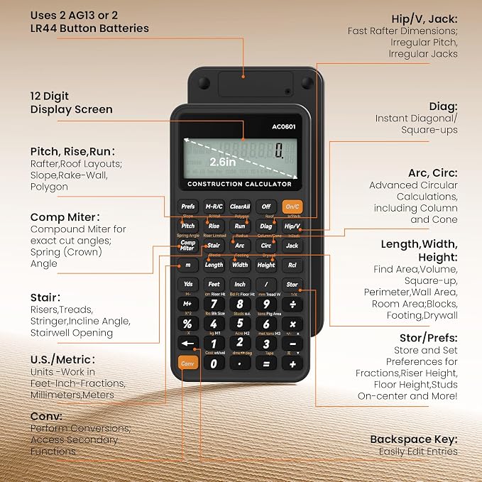 ROATEE Construction Calculator with Case for Carpenter, Framer, Remodeler | With Case, For Carpenter, For Framer, For Remodeler