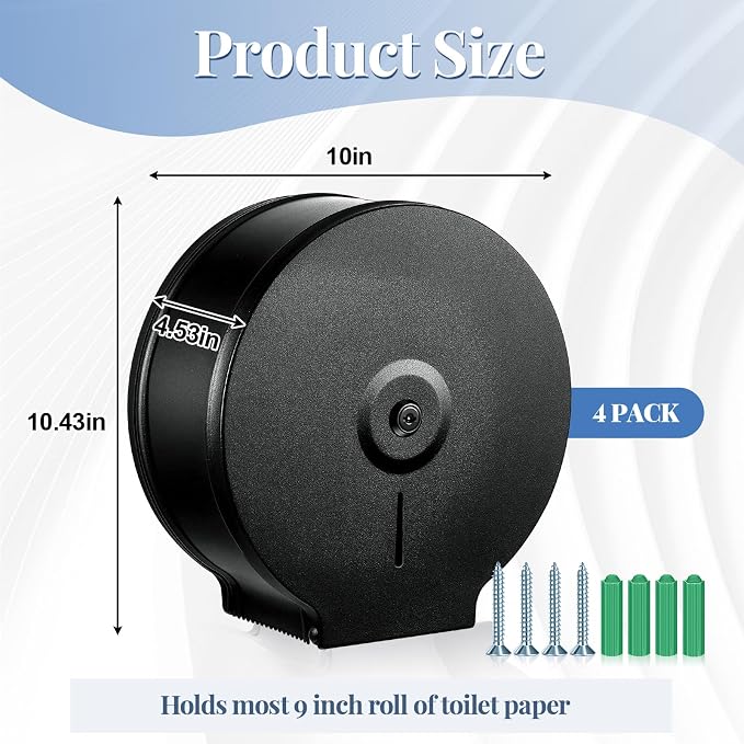 Mifoci 4 Pcs Industrial Toilet Paper Holder Commercial Roll Dispenser Wall Mount Stainless Steel Jumbo Tissue Dispenser Fits 9" Roll Toilet Paper for Office Home Public Places (Black)