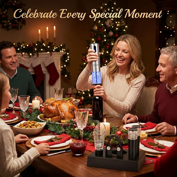 Electric Wine Opener with Wine Accessories -Rechargeable Wine Bottle Opener Set with Base, Wine Aerator, Foil Cutter and Wine Stoppers- Perfect Wine Gifts for Wine Lovers