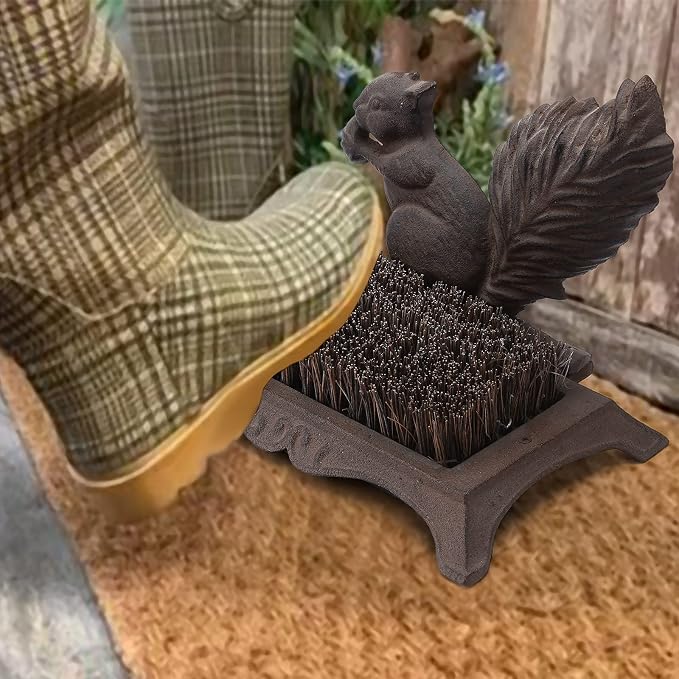 Cast Iron Squirrel Shoe Boot Scraper Brush for Farmhouse Garden Door Shoe Clean & Decor TQZDPT78