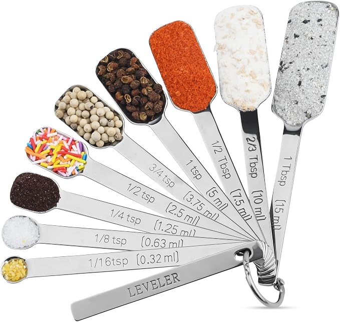 Measuring Cups and Spoons Set 17, 18/8 Stainless Steel Measuring Cup and Spoons Set for Dry & Liquid, Metric & US Metal Measuring Tools &Leveler &Equivalents for Baking & Kitchen
