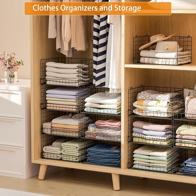 Yociyoga 7-Tier Stackable Closet Organizers and Storage Shelves, Foldable Closet Shelf Organizer System, Stackable Storage Bins Drawers for Closet Organizer System, Black（Patent No. 30022416）