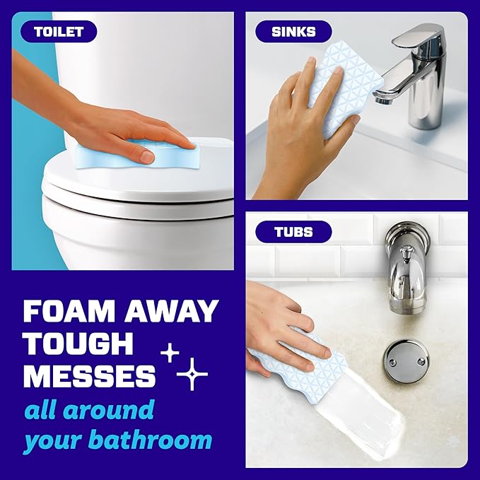 Mr. Clean Magic Eraser Sponge, Bathroom, Shower & Tub Cleaner, Soap Scum Remover, Bathroom Cleaning Supplies, Dawn Cleaning Power with Febreze Lavender Scent, 2 in 1 Bath, 7ct (Pack of 4)