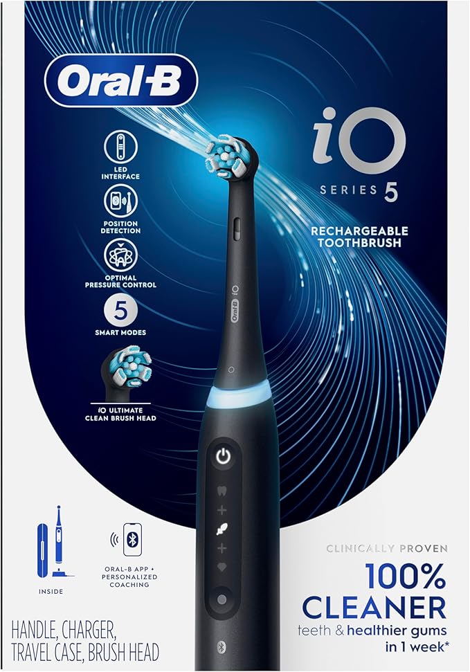 Oral-B Rechargeable Electric Toothbrush, iO5 Customizable Clean, 5 Cleaning Modes, Visual Pressure Sensor to Protect Gums, Travel Case, Black (Pack of 3)