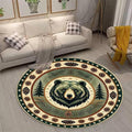 Village American Style Pattern Rug for Conference Room Non-Slip Low Pile Rustic Cabin Bear Round Rugs Balcony Decor Abstract Pine Cone Carpet 6ft