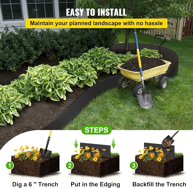 VEVOR Landscape Edging, 10 inch Depth 40 ft Total Length, Recycled HDPE Coiled Terrace Board, Flexible Bender Border for Landscaping, Lawn, Garden, Yard, Against Invading Weeds, Black