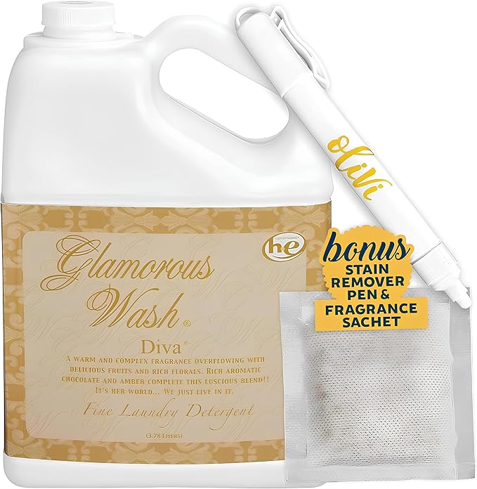 Tyler DIVA Glamorous Wash Laundry Detergent - 1 Gallon - With Olivi Stain Remover Pen - Fresh Scented Sachet - Laundry Detergent For Washing