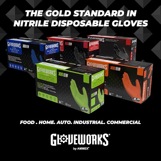 GLOVEWORKS Black Nitrile Gloves for Cooking, Food Prep, Disposable, 5 Mil, For Professional Cleaning, Large, Case of 1000
