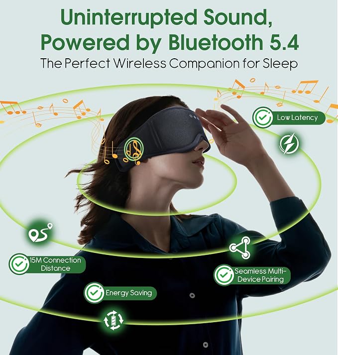 LC-dolida 2 Pack Bluetooth Sleep Mask, Bamboo Cotton 3D Blackout Contoured Bluetooth Sleep Headphones, Sleeping Eye Mask with 5.4 Bluetooth Headphones, Eye Sleep Mask for Side Sleepers, Black