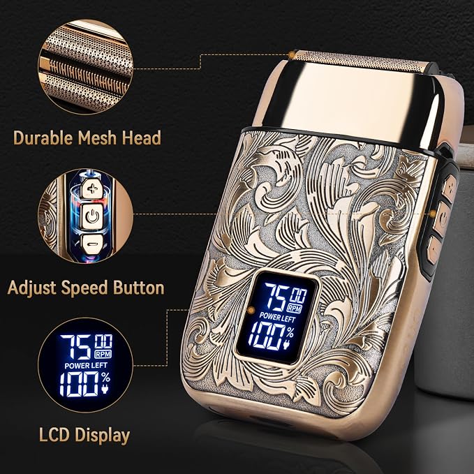 Ufree Foil Shaver for Men, Electric Razor, Face Shaver | Handles 1–2 mm Stubble, 3-Speed Motor for Coarse Thick Hair, Works on Face and Head, Type-C LED Display, Replaceable Foil