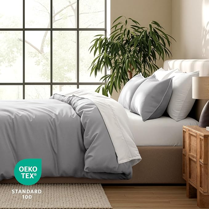 Bare Home Bedding Duvet Cover Queen Size - Premium 1800 Super Soft Collection - Lightweight, Cooling - Soft Breathable Bedding Duvet Cover (Queen, Light Grey)