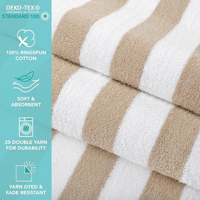 Arkwright California Cabana Stripe Beach Towel - Pack of 4, Large Soft Quick Dry 100% Cotton Terry Towels Set for Pool, Swim, and Hot Tub, Oversized 30 x 70 in, Multiple