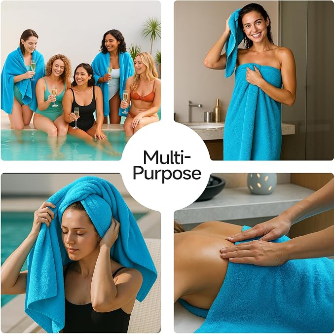 REDKISS 2 Piece Luxury Bath Towel Set - 31x62 inch Oversized Thick Bath Sheets, 100% Cotton, 900 GSM, Super Soft, Highly Absorbent, Quick Dry Large Shower Towels for Bathroom, Pool, Gym, Spa, Blue