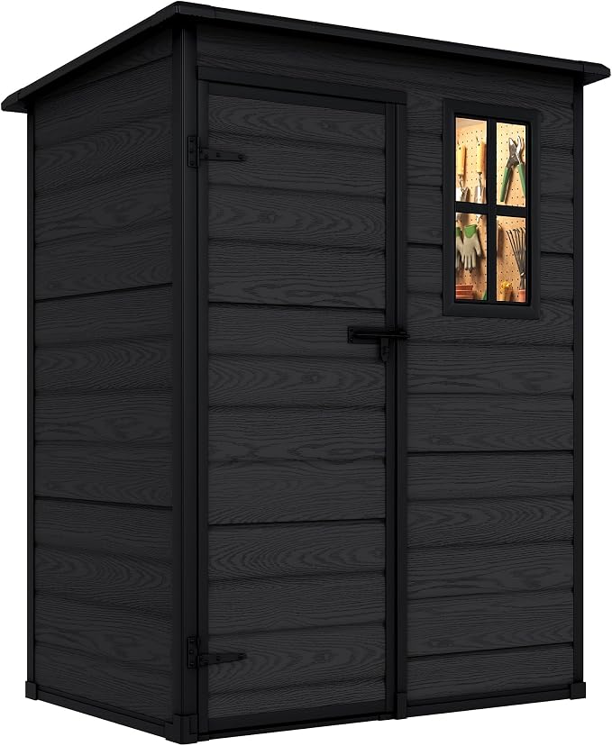 DWVO 5x3 FT Outdoor Storage Shed with Reinforced Floor, All-Weather Resin Storage Shed with Lockable Door & Window, Waterproof Garden Tool Shed for Backyard, Patio, Lawn