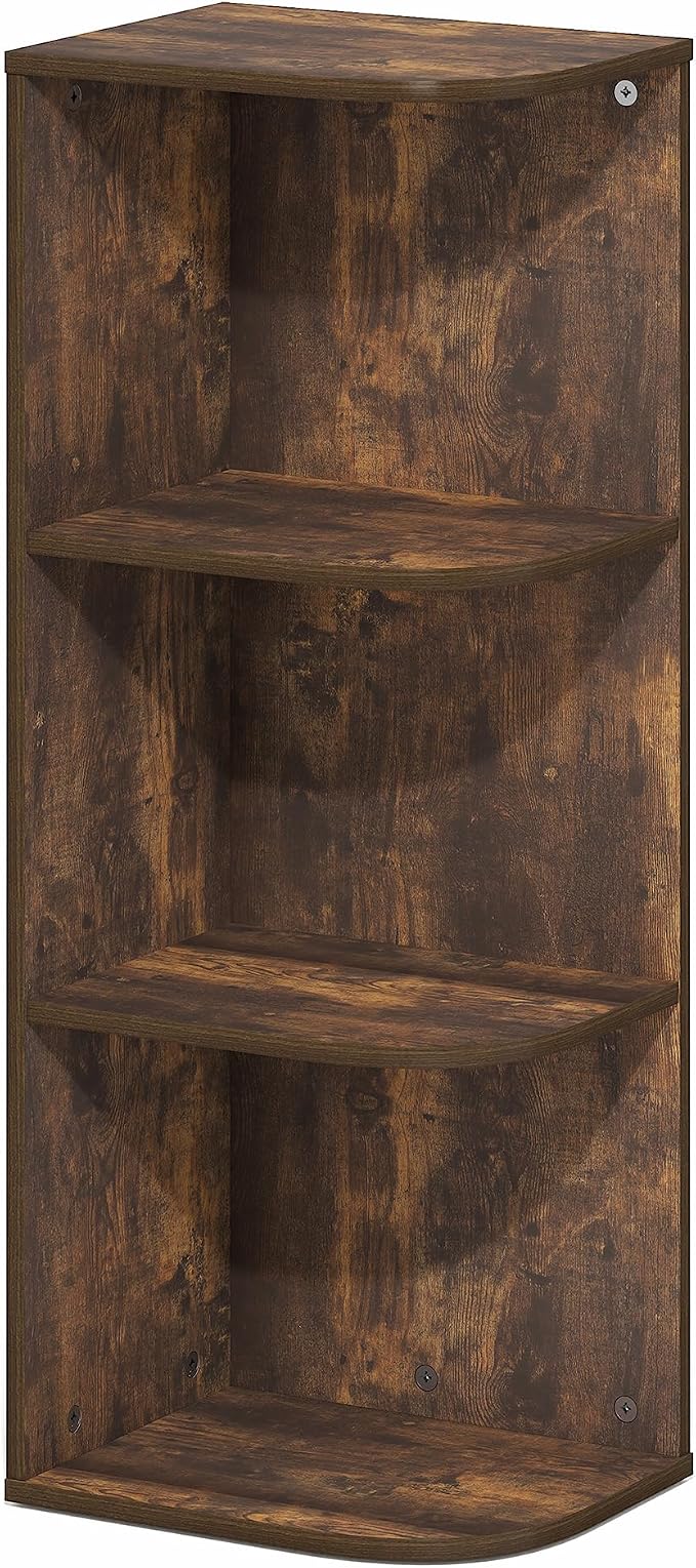 Furinno PASIR Book Shelf, 3-Tier Corner Bookshelf with Open Shelf, Standing Bookcase, 9.3 x 12 x 31.5, for Organization and Storage, for Living Room, Bedroom, Home Office, Amber Pine