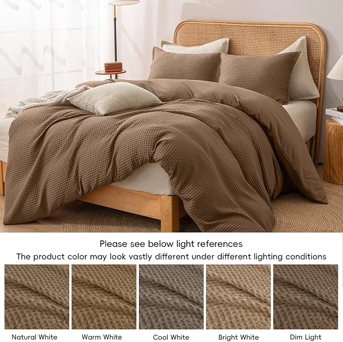 PHF Waffle Duvet Cover Set Twin XL Size, Back to School College Dorm Bedding, Ultra Soft Breathable Comforter Cover for All Season, Dorm Room Essentials Set with 1 Pillow Sham,68" x 90", Mocha