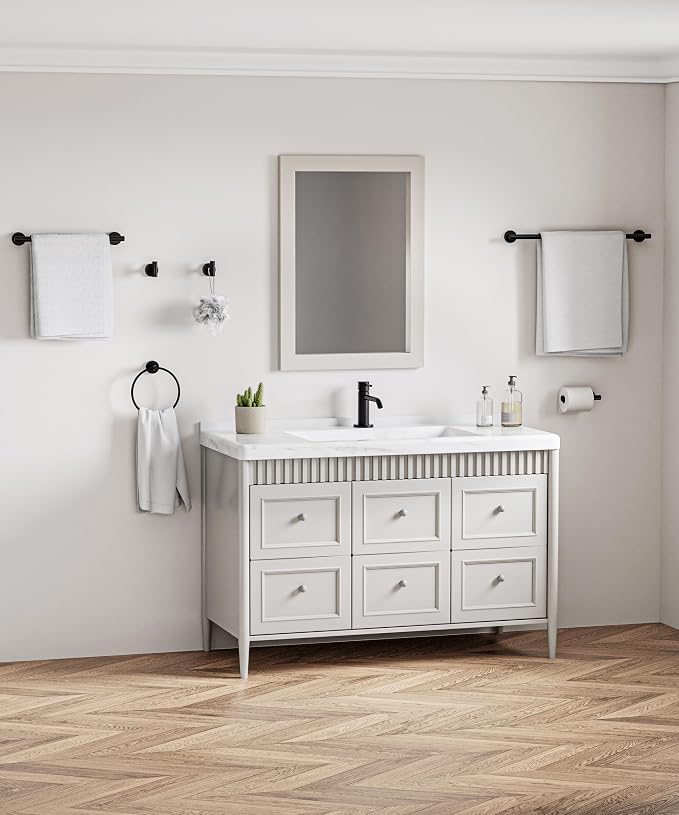Matte Black Bathroom Hardware Accessories Set 6 Pcs Round Towel Rack and Toilet Paper Holder Set SUS304 Stainless Steel Towel Bar Set Wall Mounted by HOMEMYSTIQUE