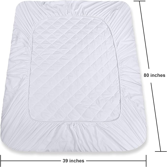 Quilted Fitted Mattress Pad Twin XL College Dorm Mattress Protector Topper with Deep Pocket Stretches up to 16 Inches, Machine Washable Mattress Cover by Utopia Bedding (White)