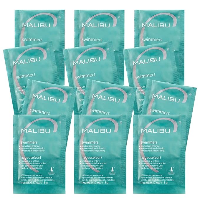 Malibu C Swimmers Wellness Remedy & After Pool Hair Care - Restoring & Hydrating Swim Treatment with Vitamin C Complex - Protects Against Discoloration from Chlorine, Salt Water, Build Up (12 Packets)
