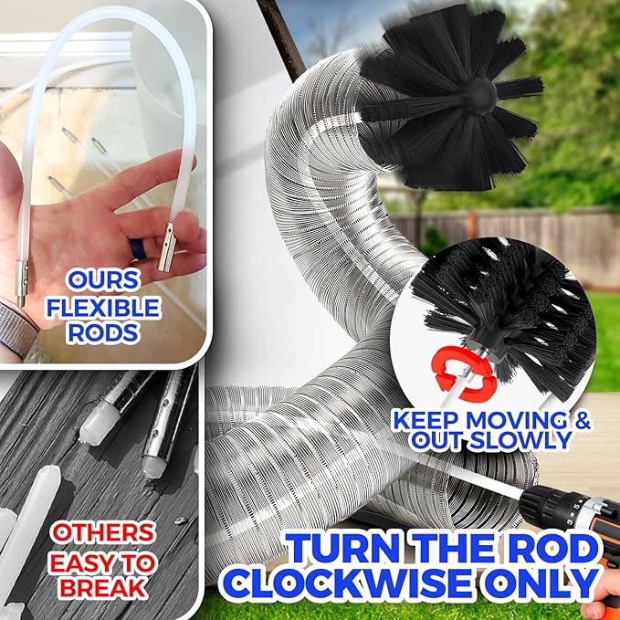 Holikme Dryer Vent Cleaner Kit Dryer Cleaning Tool Include Dryer Vent Brush, Omnidirectional Blue Dryer Lint Vacuum Attachment Dryer Lint Trap Brush, Vacuum & Dryer Adapters