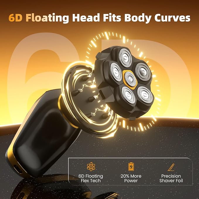 6D Back Shaver for Men: Painless Electric Body & Head Shavers w/Long Handle | Self-Shaving, Foldable & Detachable, Waterproof 2-in-1 Body Trimmer & 360° Rotary Head, LED Display, Men's Grooming Gifts Kit
